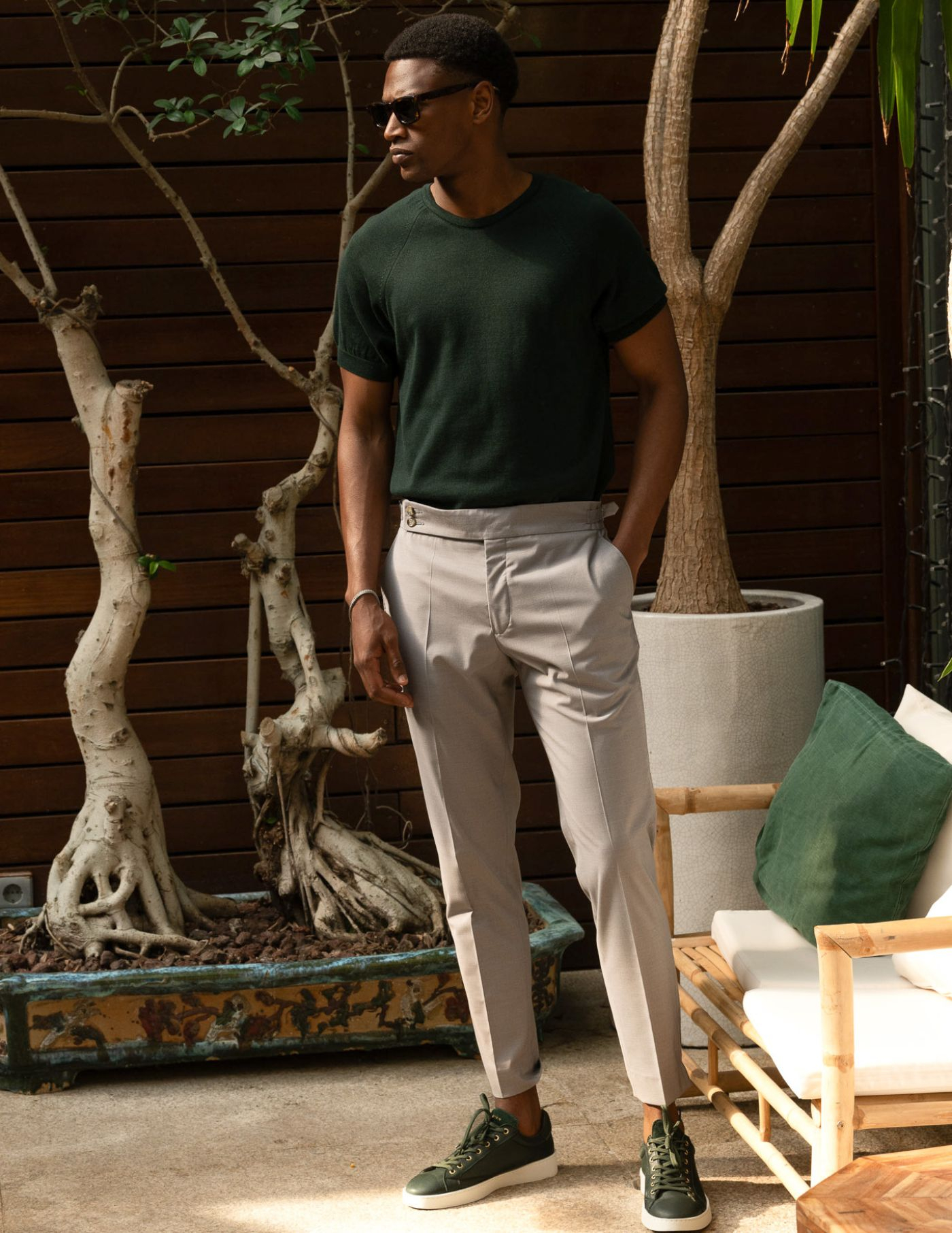 CALÇA DE ALFAIATARIA CINTURA SUBIDA CINZA CLARO