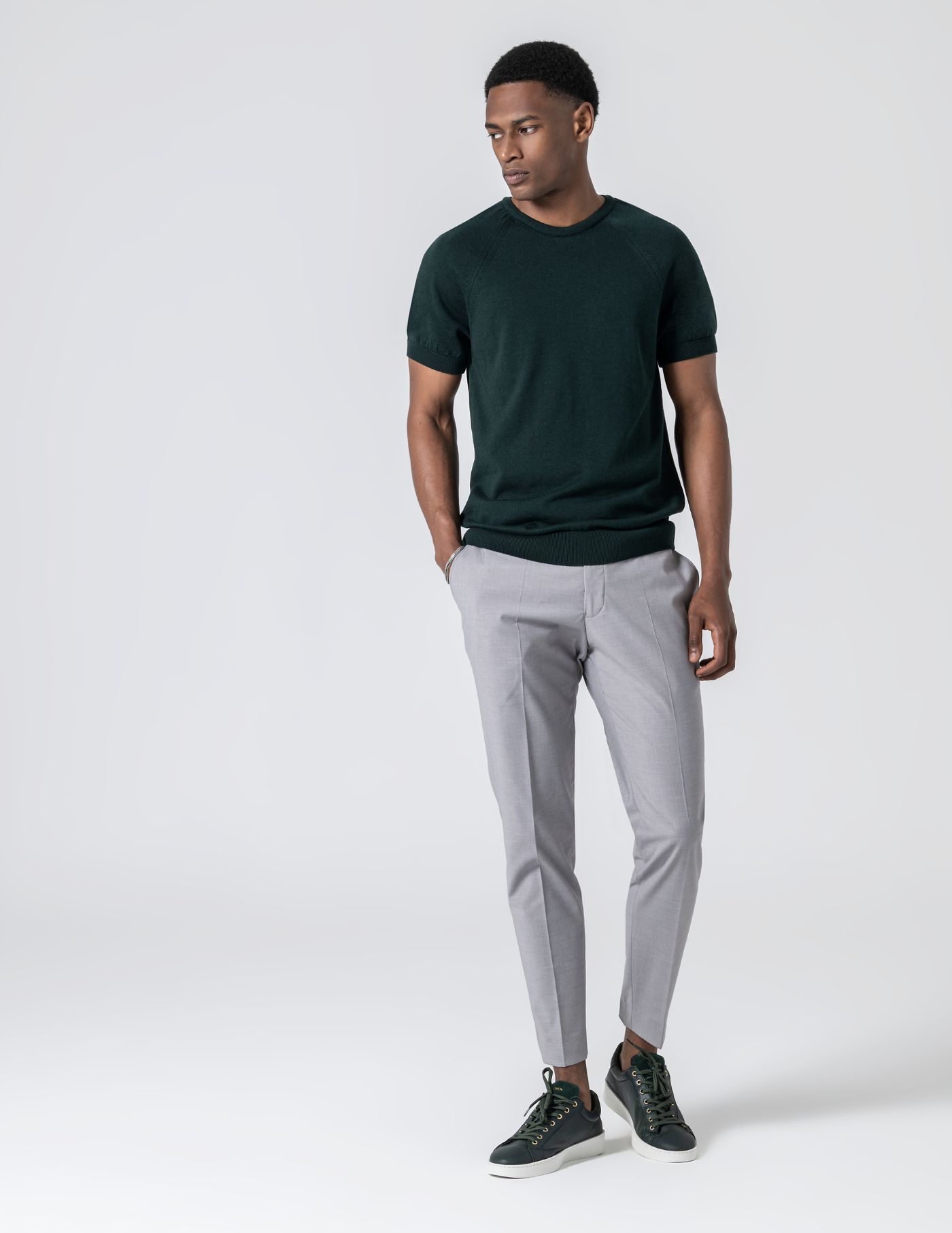 CALÇA DE ALFAIATARIA CINTURA SUBIDA CINZA CLARO