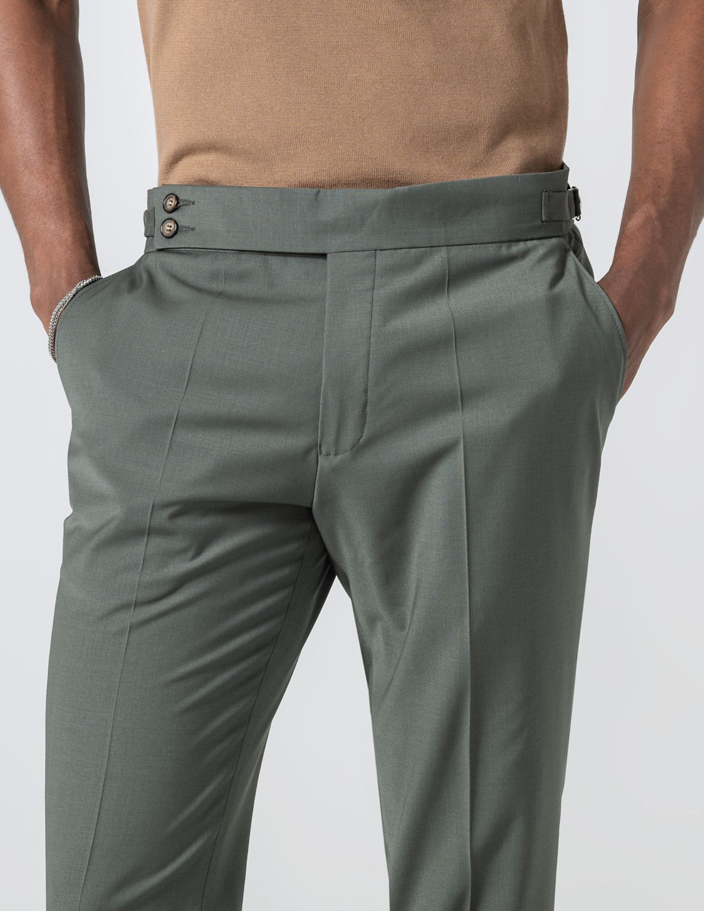 CALÇA DE ALFAIATARIA CINTURA SUBIDA VERDE SECO