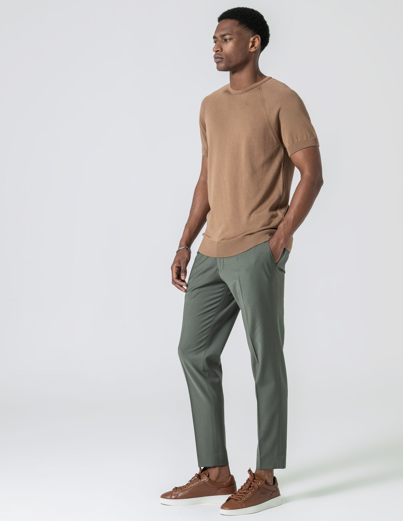 CALÇA DE ALFAIATARIA CINTURA SUBIDA VERDE SECO