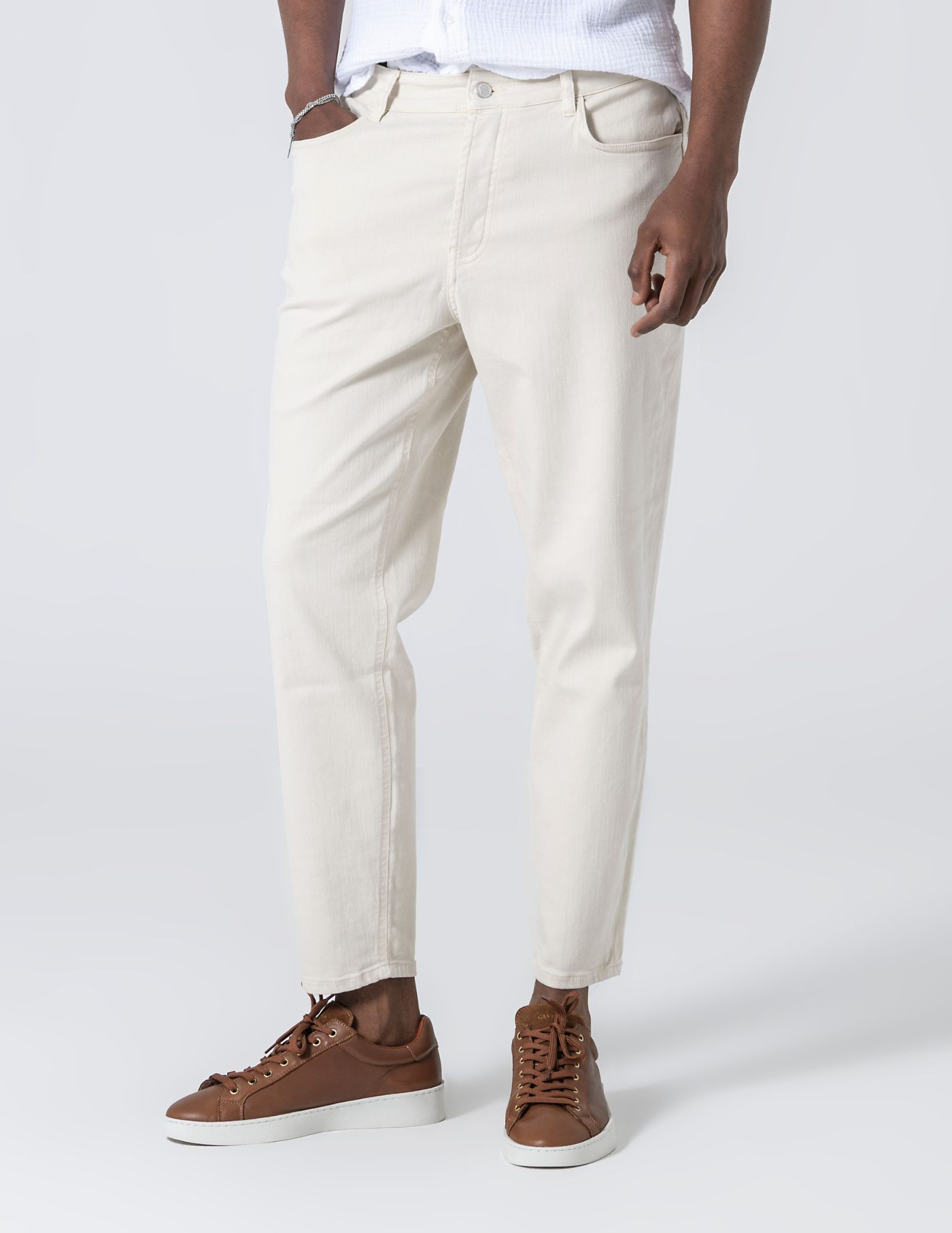 CALÇA DE SARJA RINGUE CROPPED FIT BEGE