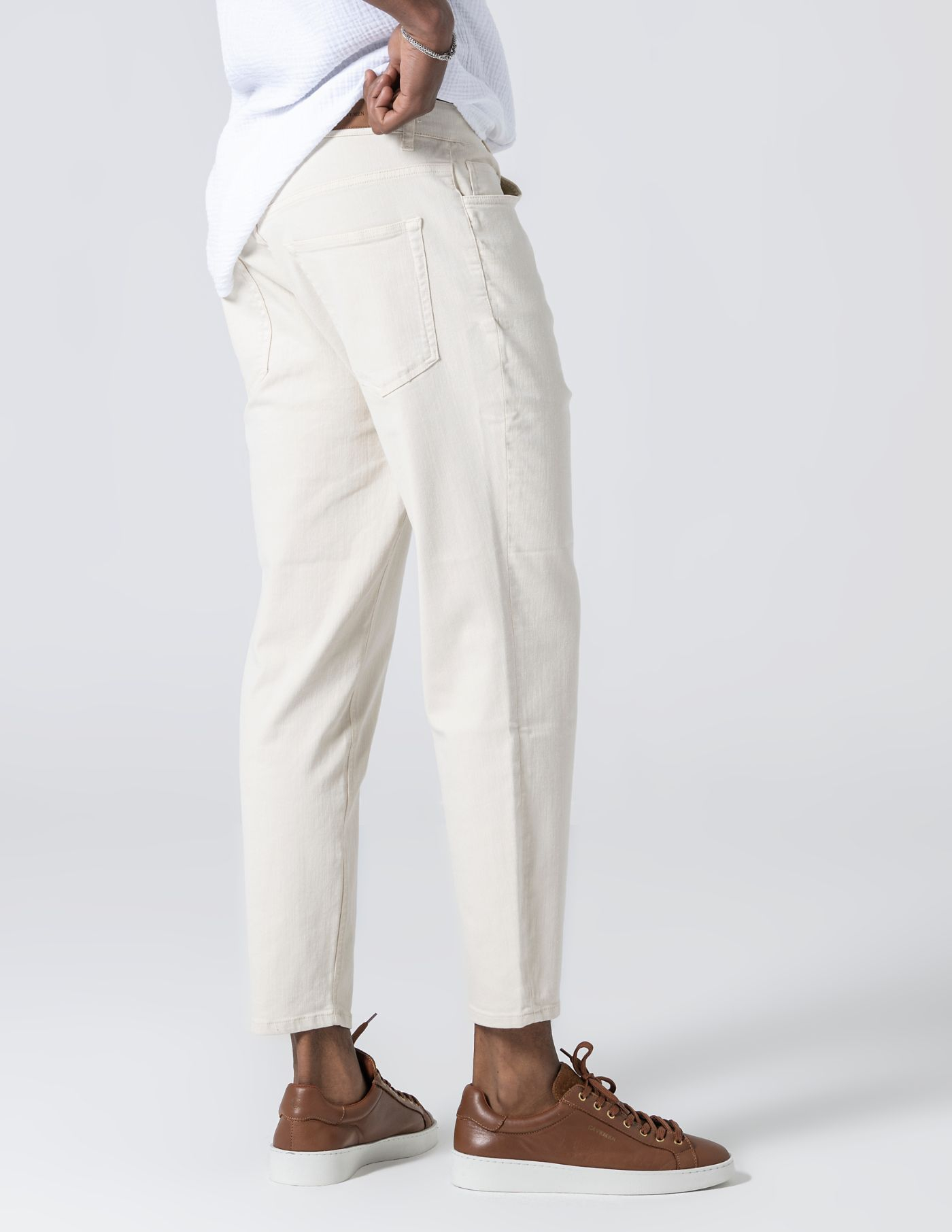 CALÇA DE SARJA RINGUE CROPPED FIT BEGE