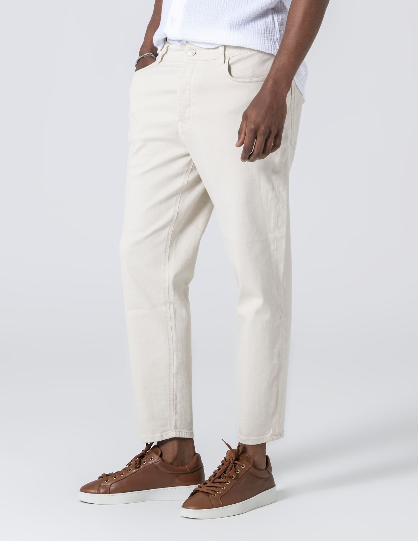 CALÇA DE SARJA RINGUE CROPPED FIT BEGE