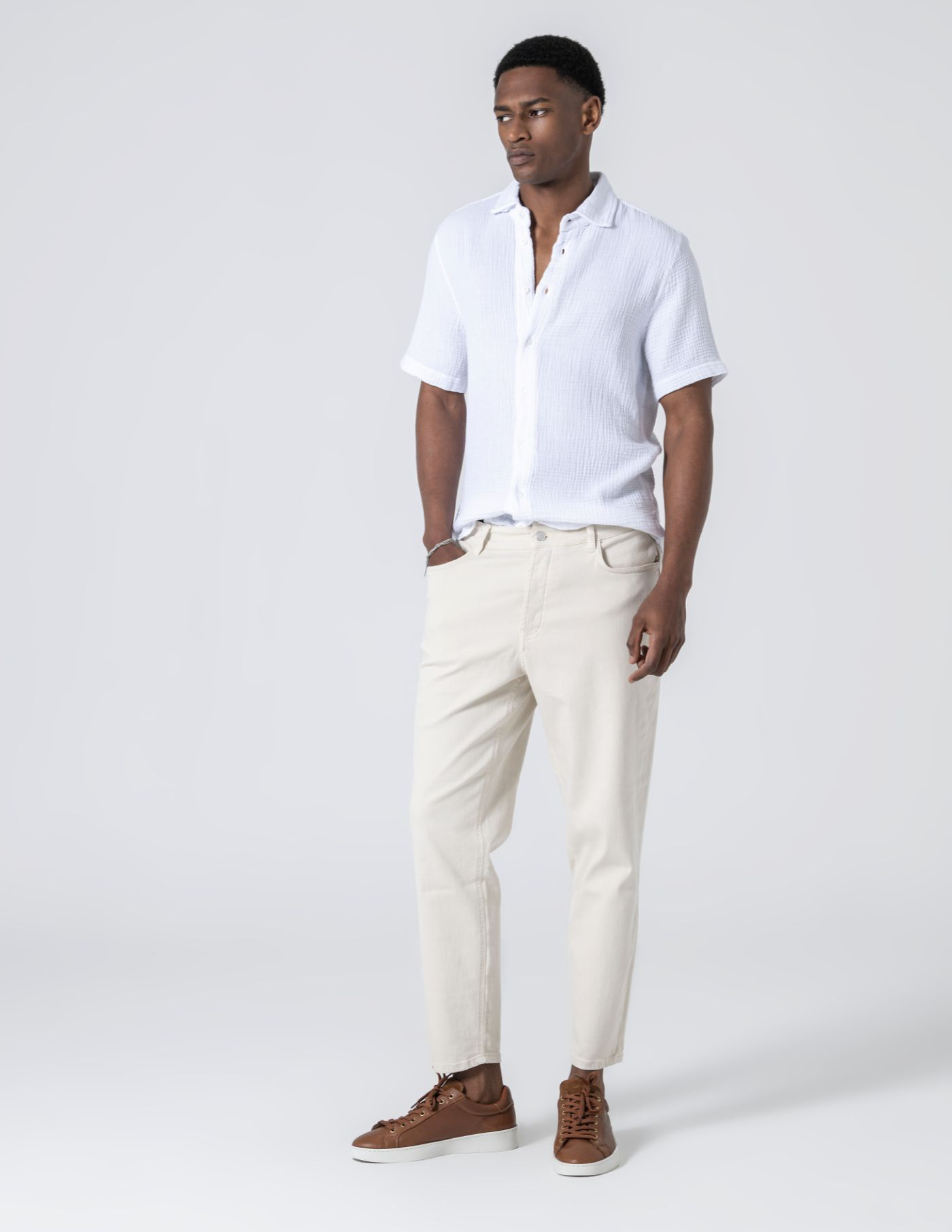 CALÇA DE SARJA RINGUE CROPPED FIT BEGE