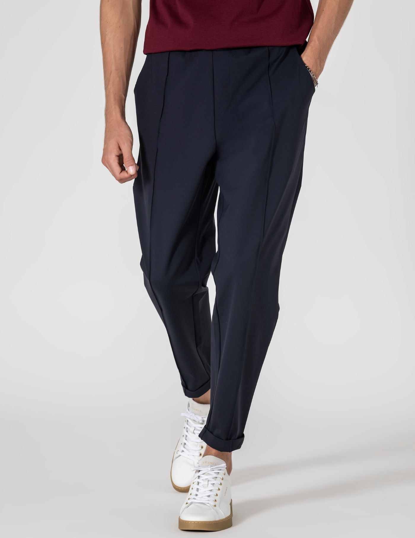 CALÇA DE TECIDO TÉCNICO COM NERVURA AZUL CROPPED