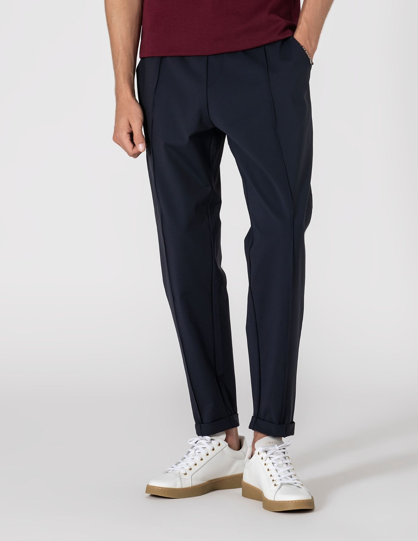 CALÇA DE TECIDO TÉCNICO COM NERVURA AZUL CROPPED