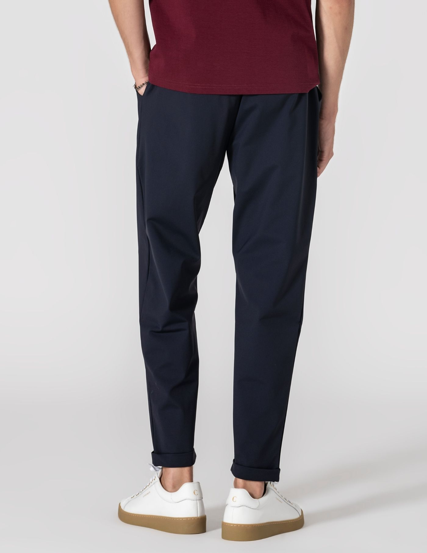 CALÇA DE TECIDO TÉCNICO COM NERVURA AZUL CROPPED