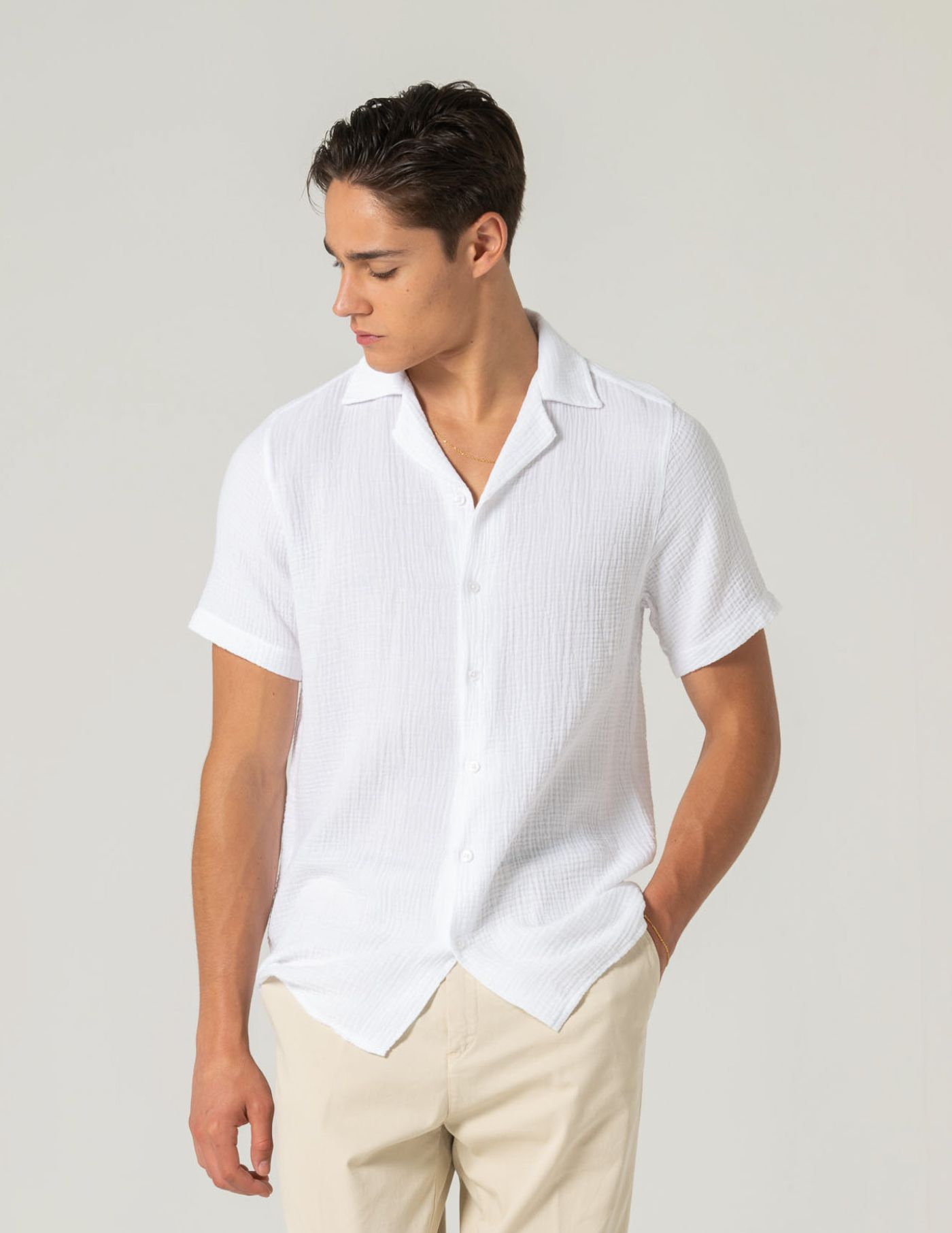 CAMISA HAVAIANA MUSSELINA BRANCA