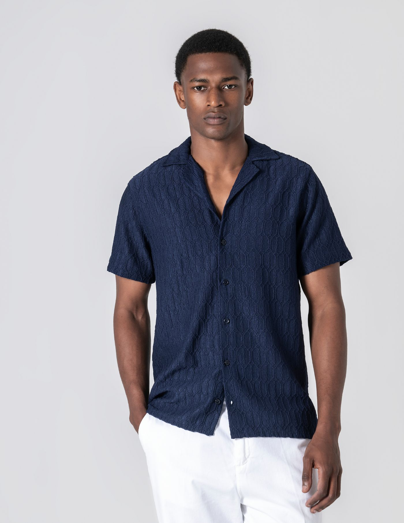 CAMISA HAVAIANA TEXTURADA AZUL