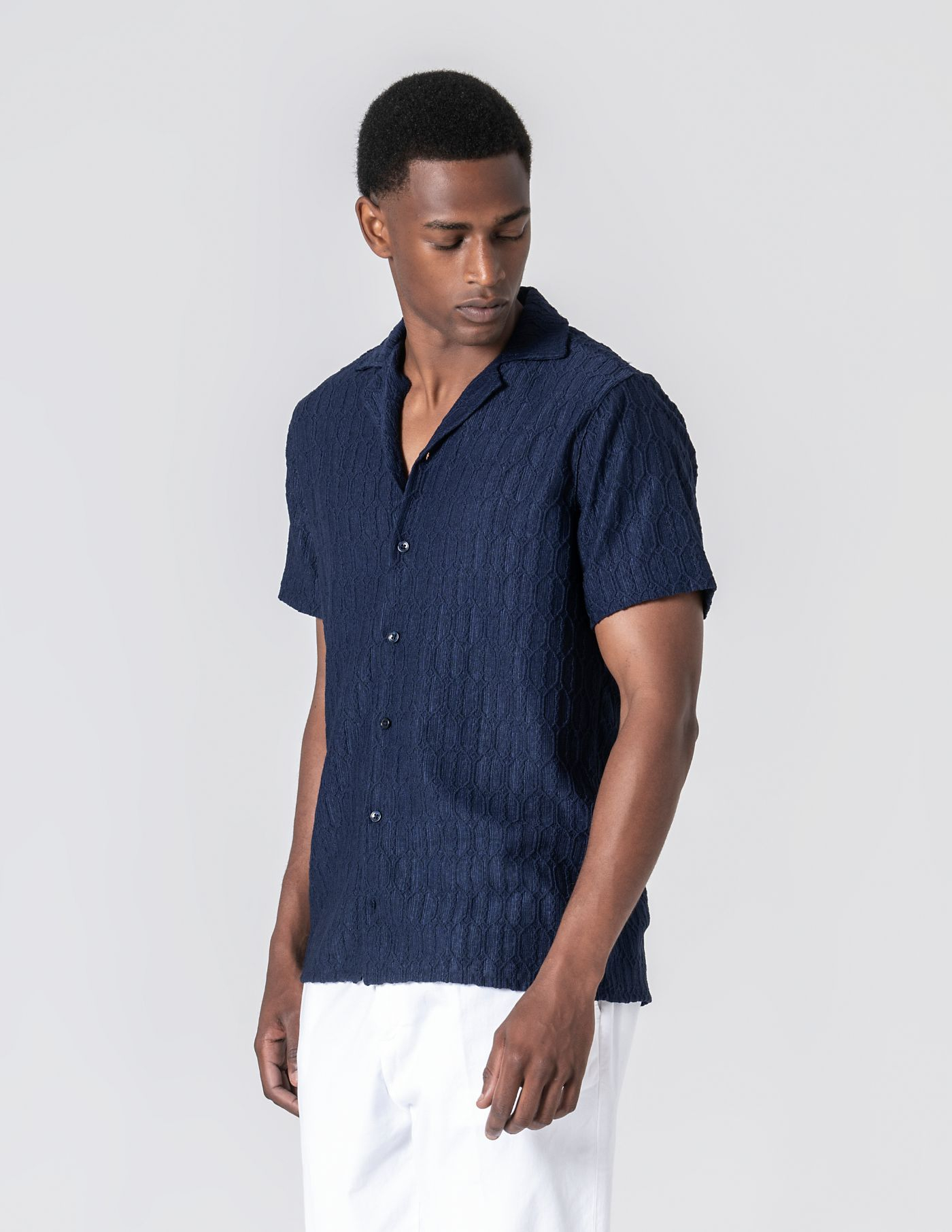 CAMISA HAVAIANA TEXTURADA AZUL