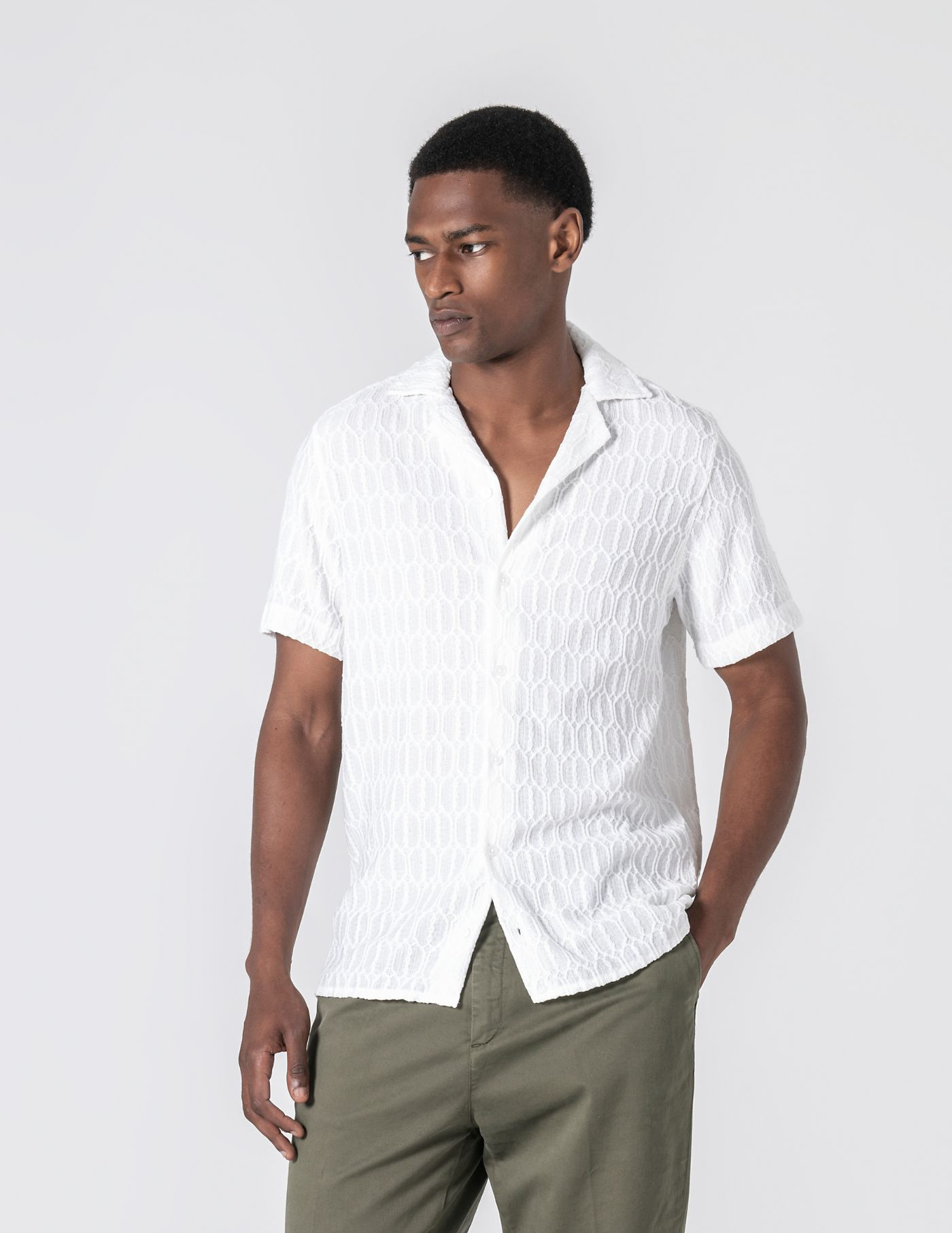 CAMISA HAVAIANA TEXTURADA BRANCA 