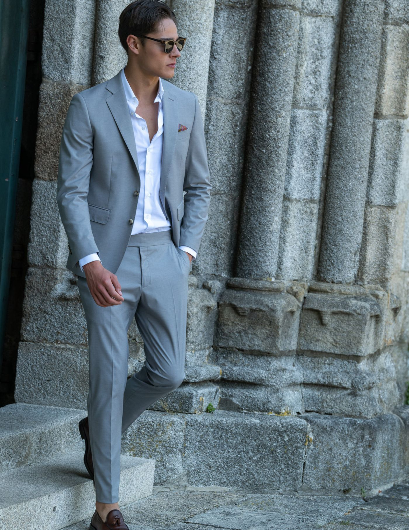 FATO SLIM FIT CINZA CLARO (PICK STITCH)