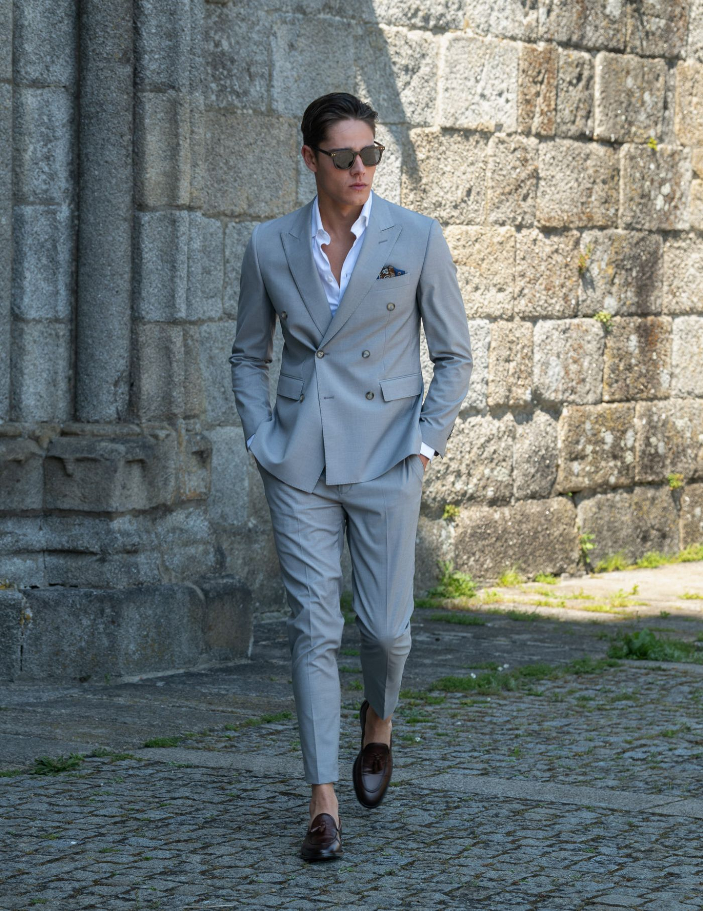 FATO TRESPASSE SLIM FIT CINZA CLARO (PICK STITCH)