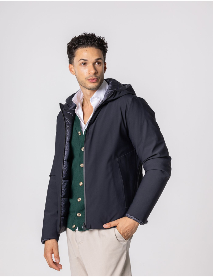 PARKA CURTA REVERSÍVEL TECIDO TÉCNICO AZUL