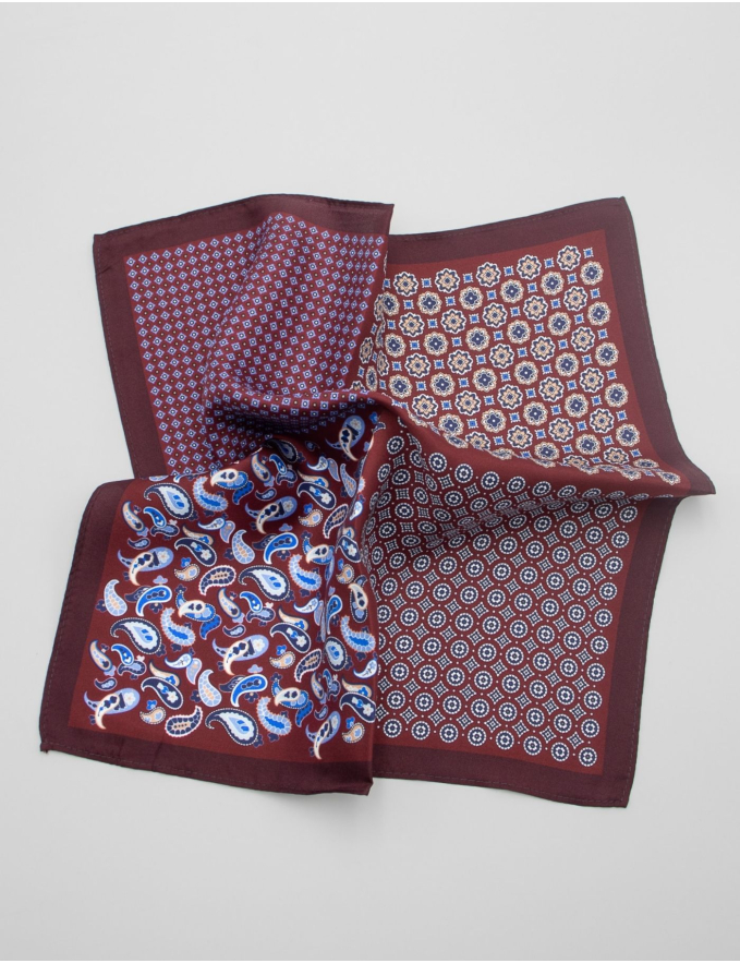 LENÇO DE BOLSO EM SEDA BORDEAUX MULTI PADRÃO