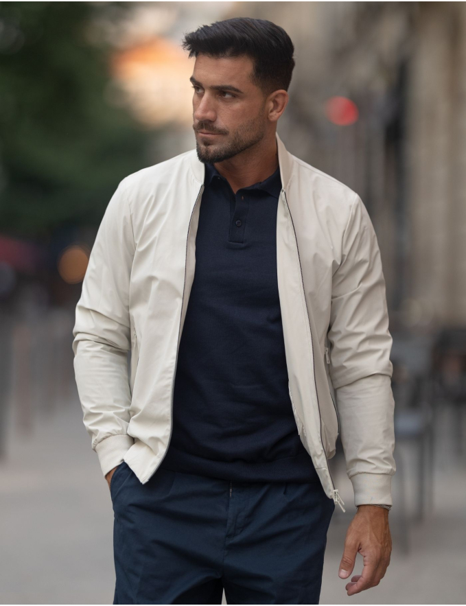 CASACO BOMBER TECIDO TÉCNICO CRU