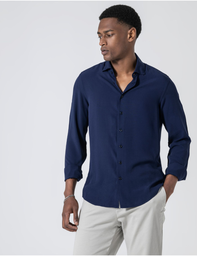 CAMISA RELAXED FIT LEVE AZUL