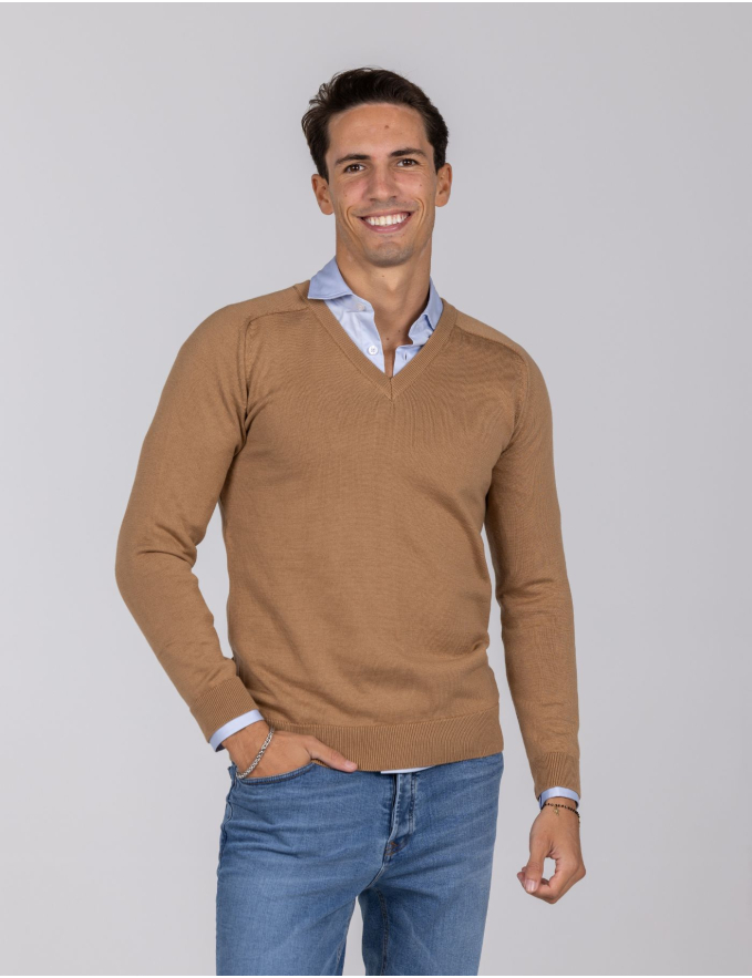 CAMISOLA DE MALHA DECOTE V CAMEL