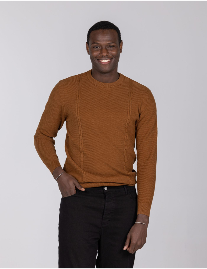 CAMISOLA DE MALHA TRANÇA LATERAL CARAMELO