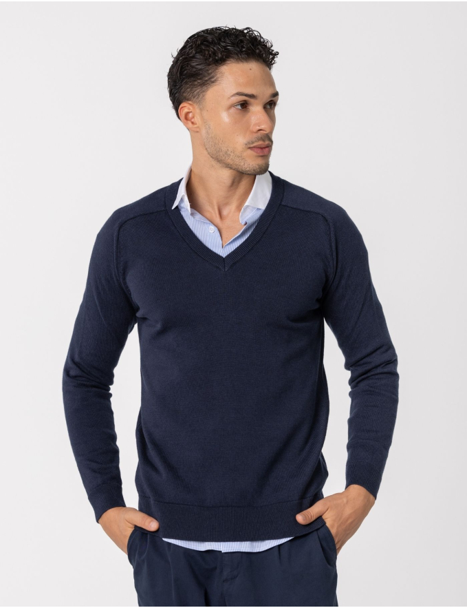 CAMISOLA DE MALHA DECOTE V AZUL MARINHO