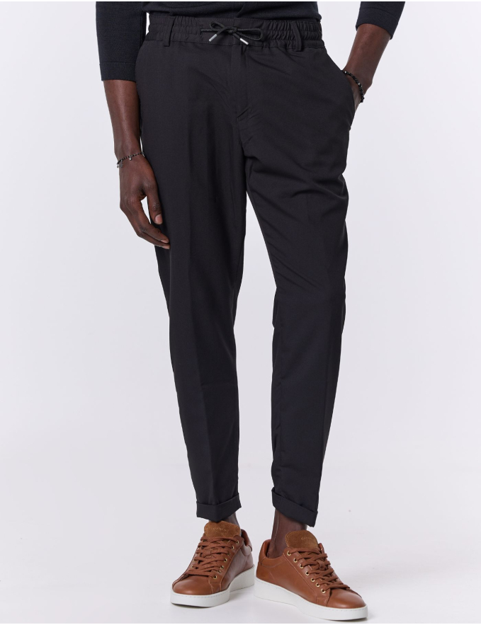 CALÇA DE TECIDO COM CORDÃO CROPPED FIT PRETO