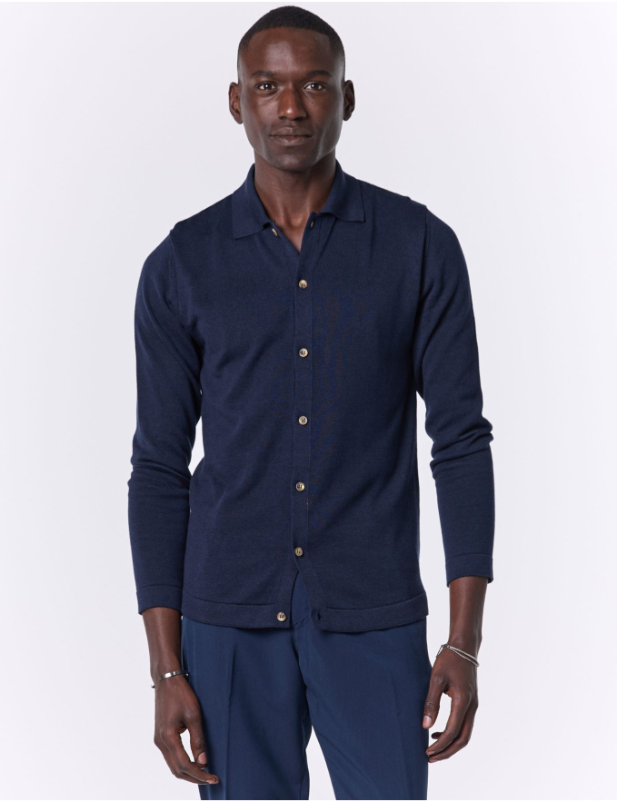 CAMISEIRO DE MALHA AZUL MARINHO