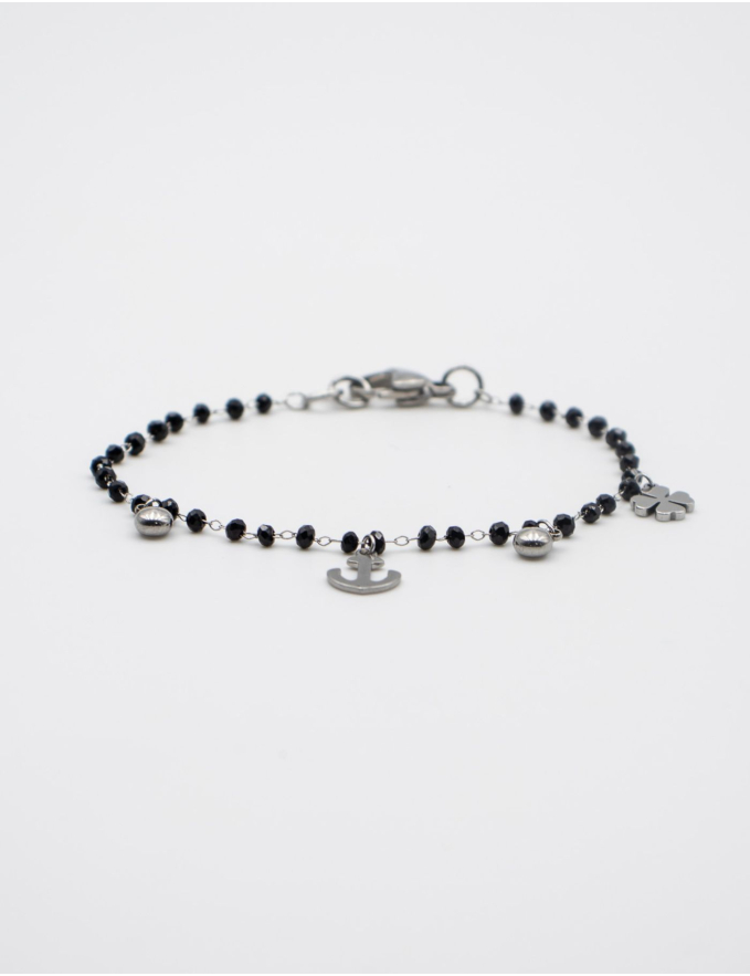 PULSEIRA PRETA COM ÂNCORA PRATEADA