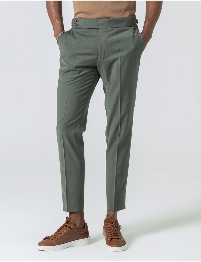 CALÇA DE ALFAIATARIA CINTURA SUBIDA VERDE SECO