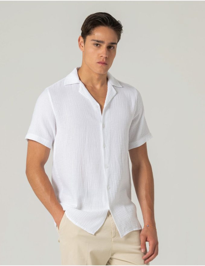 CAMISA HAVAIANA MUSSELINA BRANCA