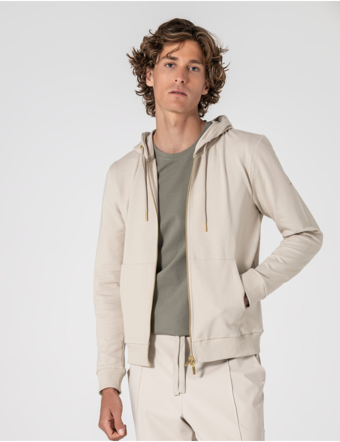  CASACO DE FELPA COM CAPUZ DUPLO CURSOR BEGE