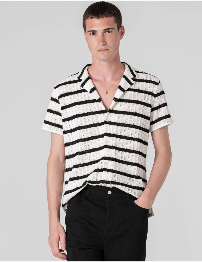 CAMISA MANGA CURTA TRICOTADA RISCA AZUL