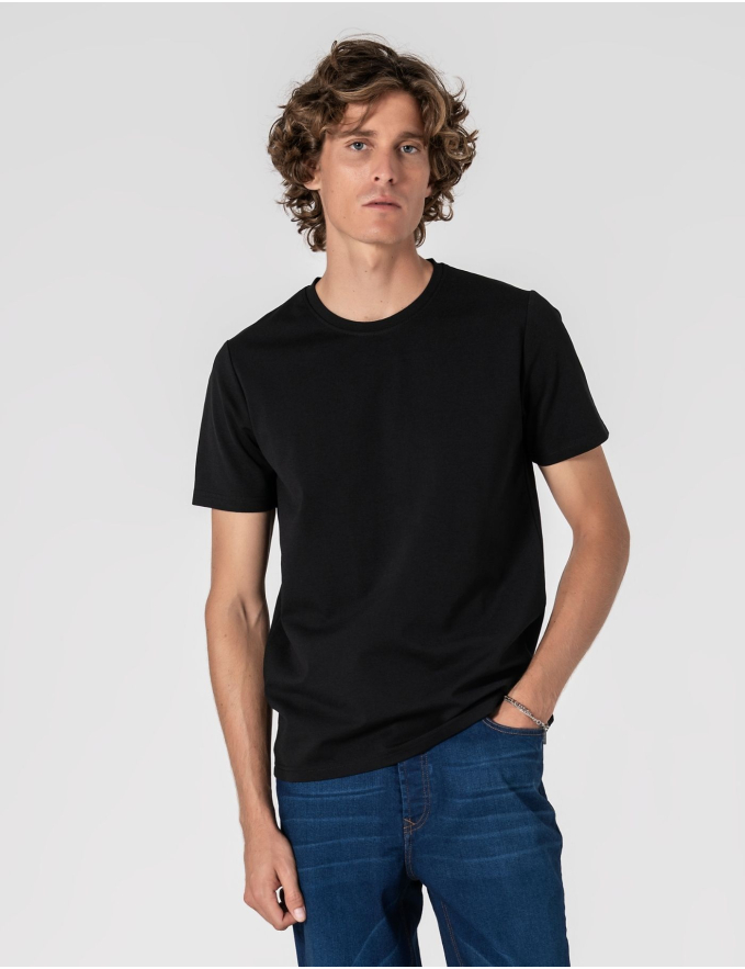  T-SHIRT DE ALGODÃO E POLIAMIDA PRETA