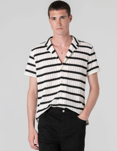 CAMISA MANGA CURTA TRICOTADA RISCA AZUL