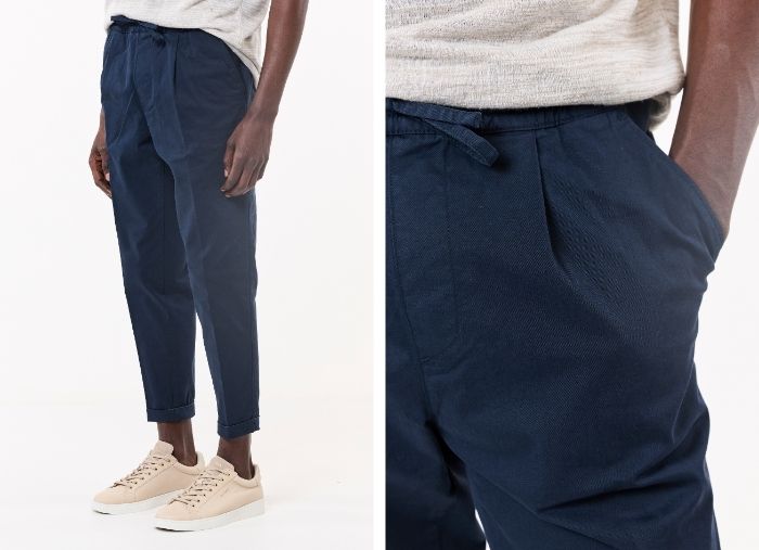 CALÇA CHINO CROPPED FIT DE CORDÃO AZUL MARINHO CALÇA CHINO CROPPED FIT DE CORDÃO AZUL MARINHO