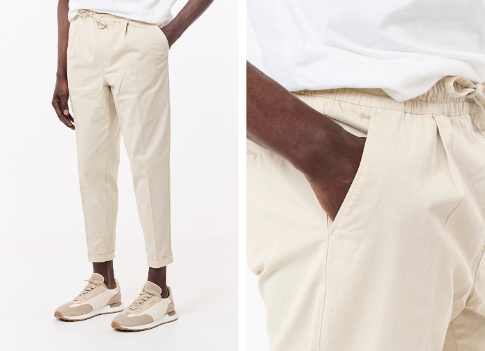 CALÇA CHINO CROPPED FIT DE CORDÃO BEGE CALÇA CHINO CROPPED FIT DE CORDÃO BEGE